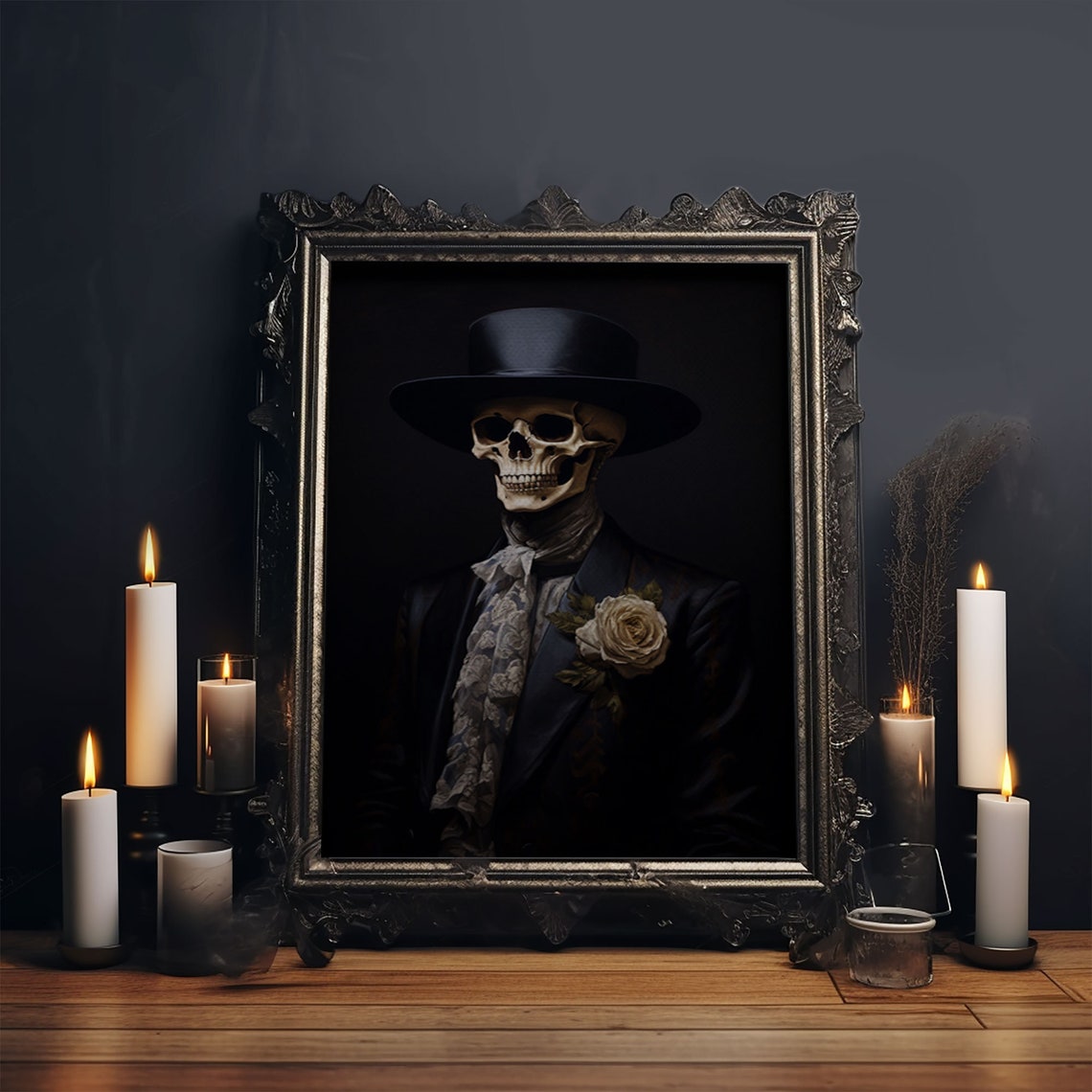 Dapper Skeleton Gentleman In Top Hat With Rose Gothic Portrait Print - Image 5
