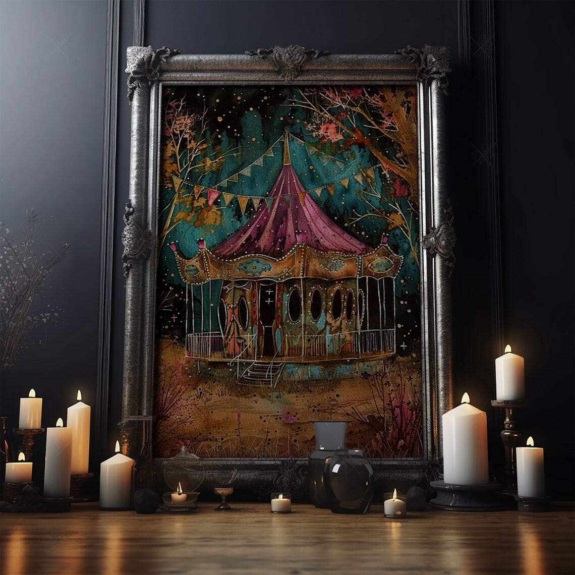 Nighttime Haunted Forest Path, Halloween Artwork - Image 4
