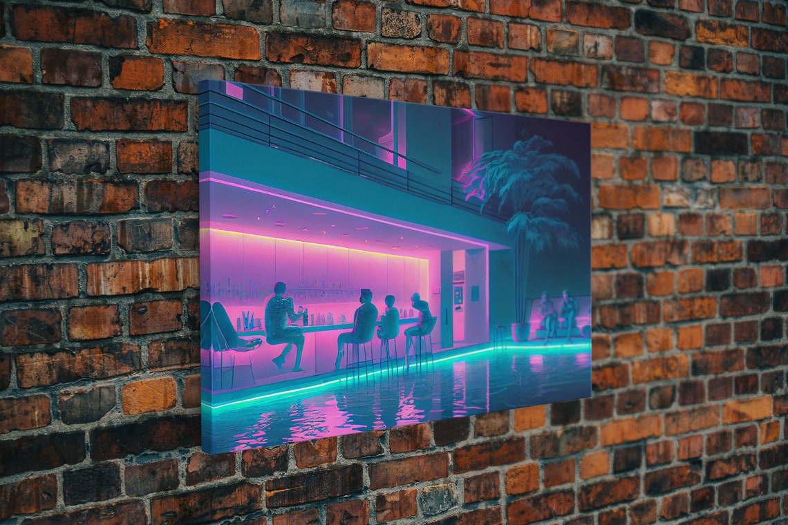 Vaporwave Poolside Lounge Neon Bar Night Palm Trees Retro Poster - Image 5