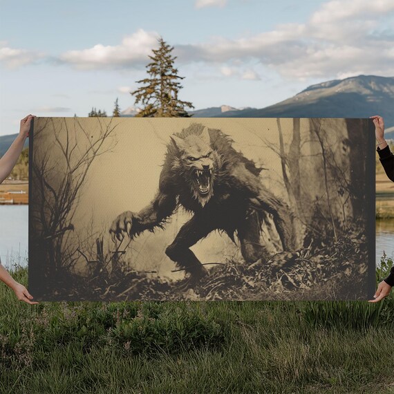 Werewolf Vintage Sepia Tintype Photo Snarling Beast Halloween Art Poster