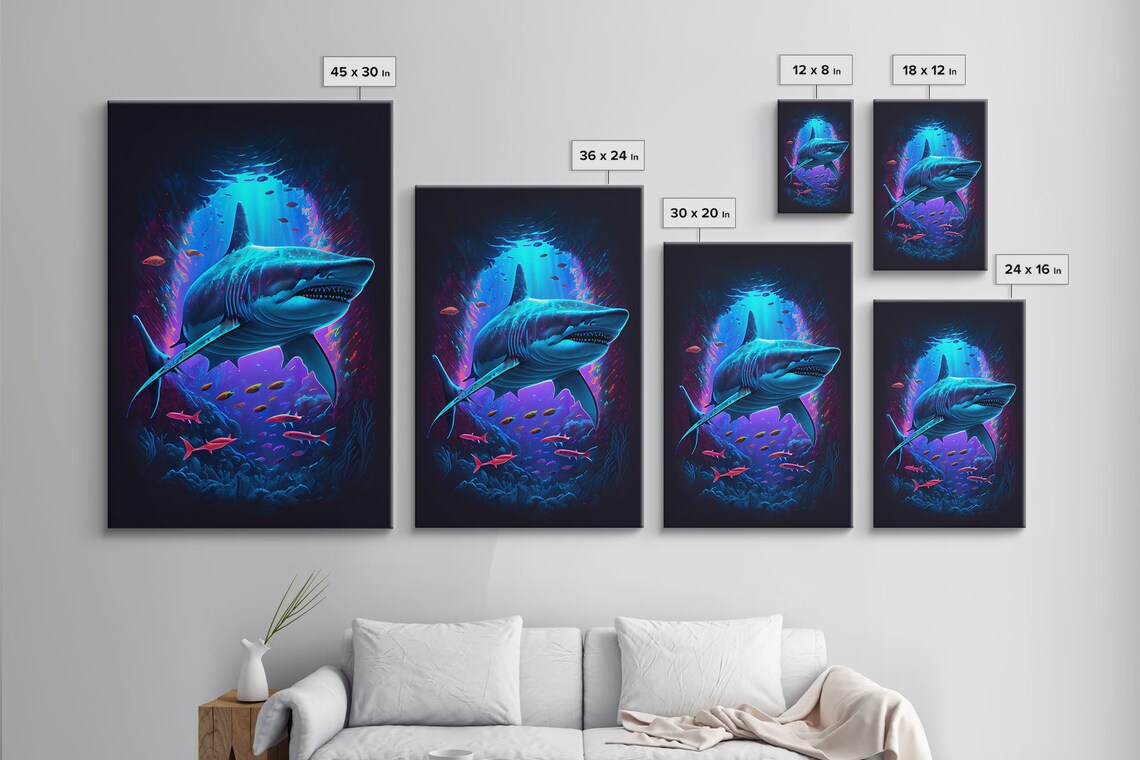 Shark Colorful Retro-Style Watercolor Ocean Poster Print - Image 4