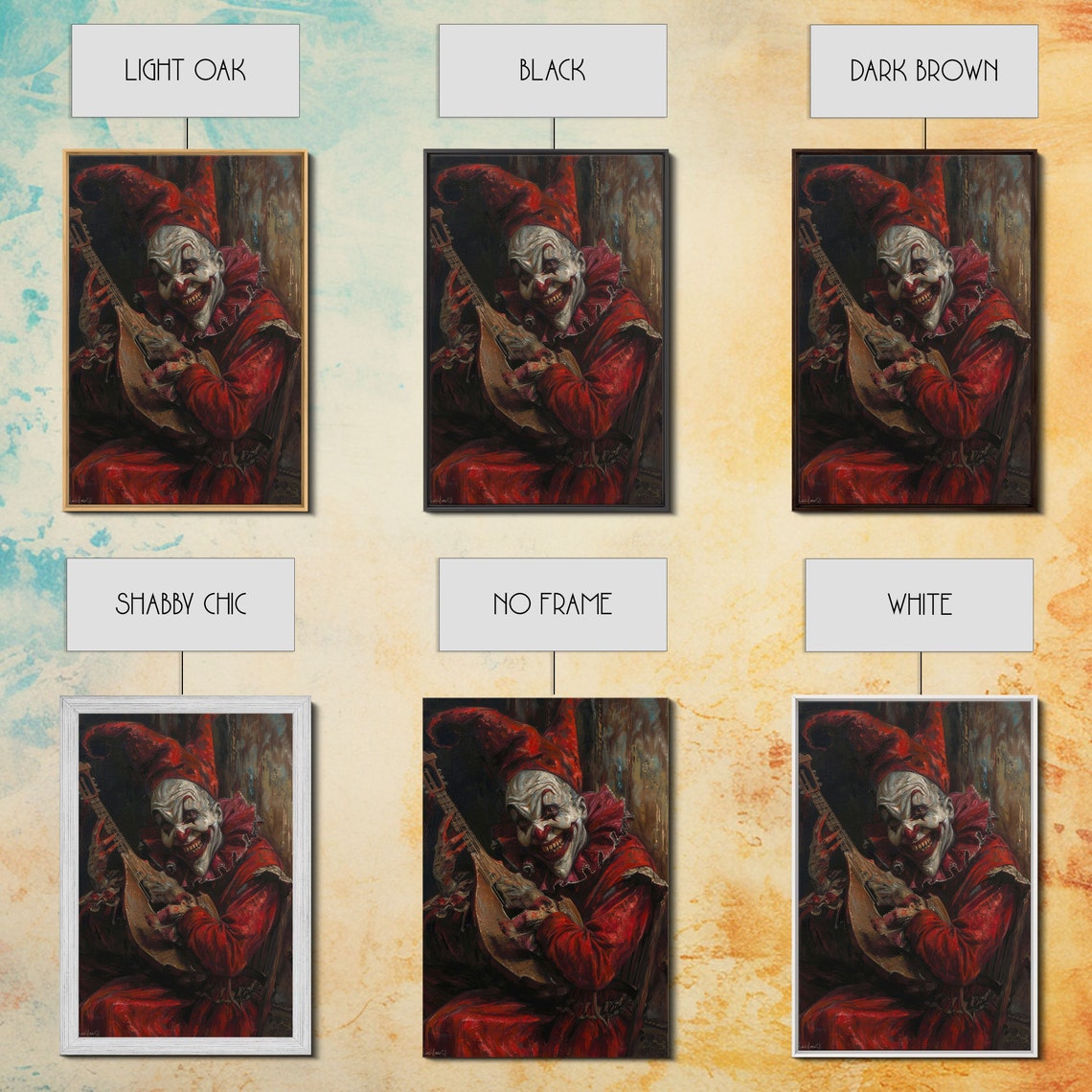 Sinister Jester Playing Mandolin With Bloody Hands Halloween Art Print - Image 3