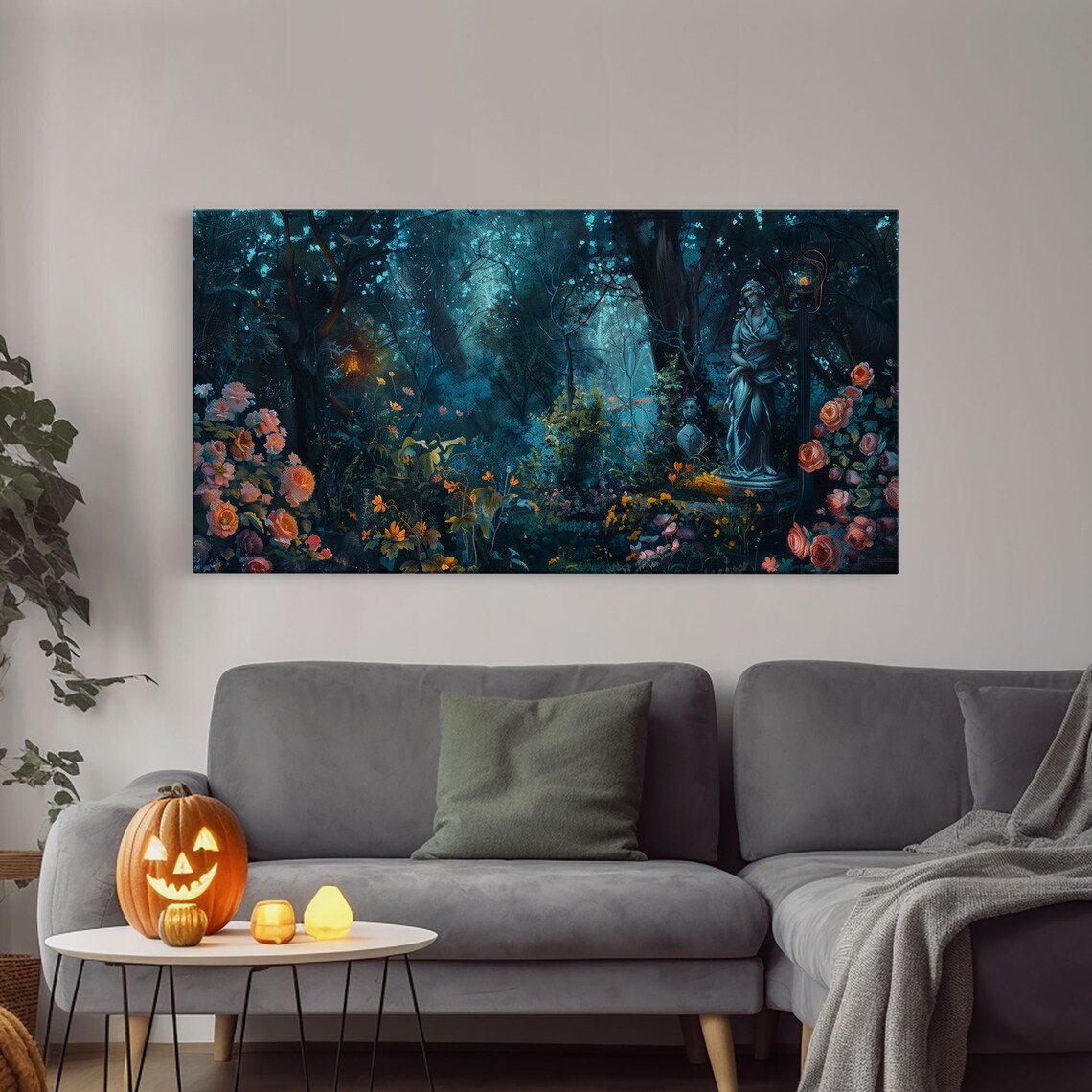Mysterious Statue In Moonlit Night Garden Dark Academia Art Print - Image 4