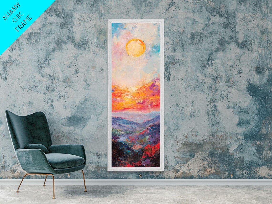 Abstract Sunset Over Mountains Colorful Impasto Landscape Poster - Image 4