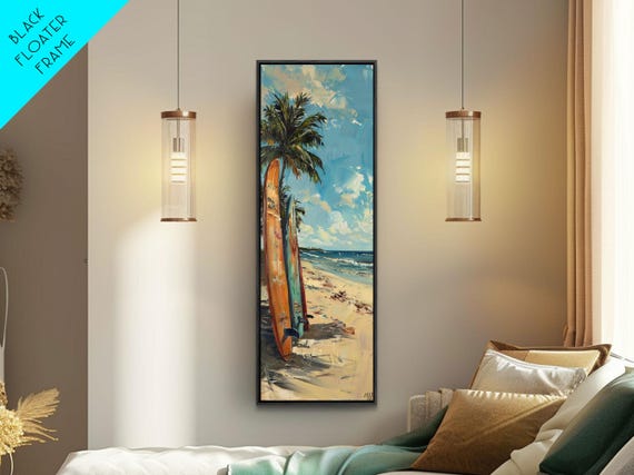Tall And Narrow Coastal Art Print Framed On Surf Art Beach Landscape Wall Art Beach House Wall Art Textured Wall Art For Office