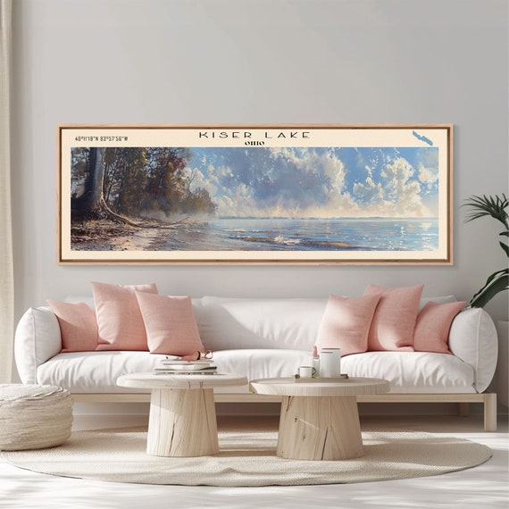 Kiser Lake Ohio Framed Print Lake House Art Panoramic Wall Art Travel Poster Scenic Lake Painting Home Decor