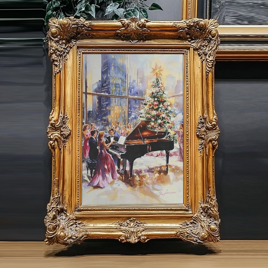 Elegant Christmas Grand Piano Party With City Skyline View Poster - Image 4