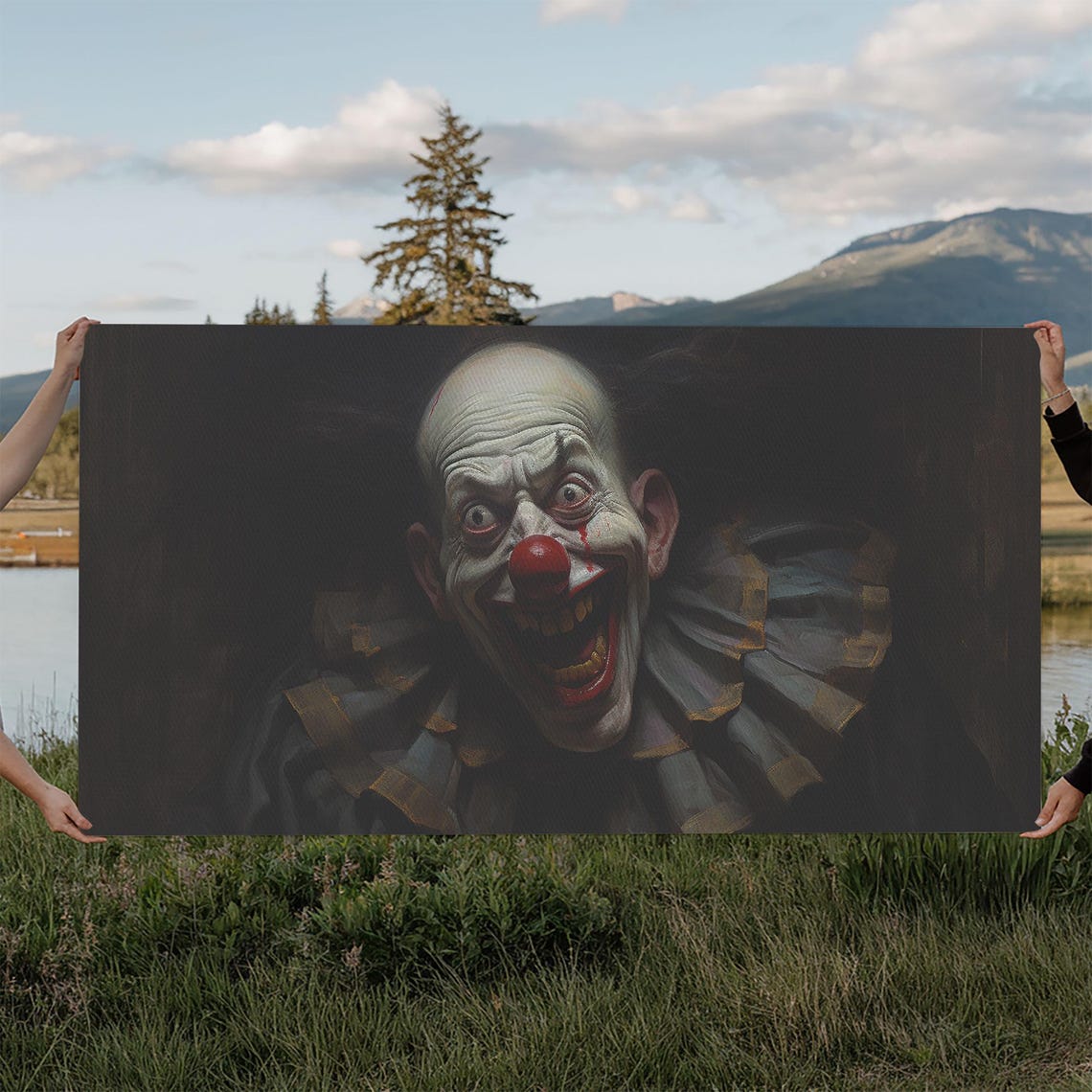 Terrifying Grinning Clown Portrait Emerging From Darkness Art Poster