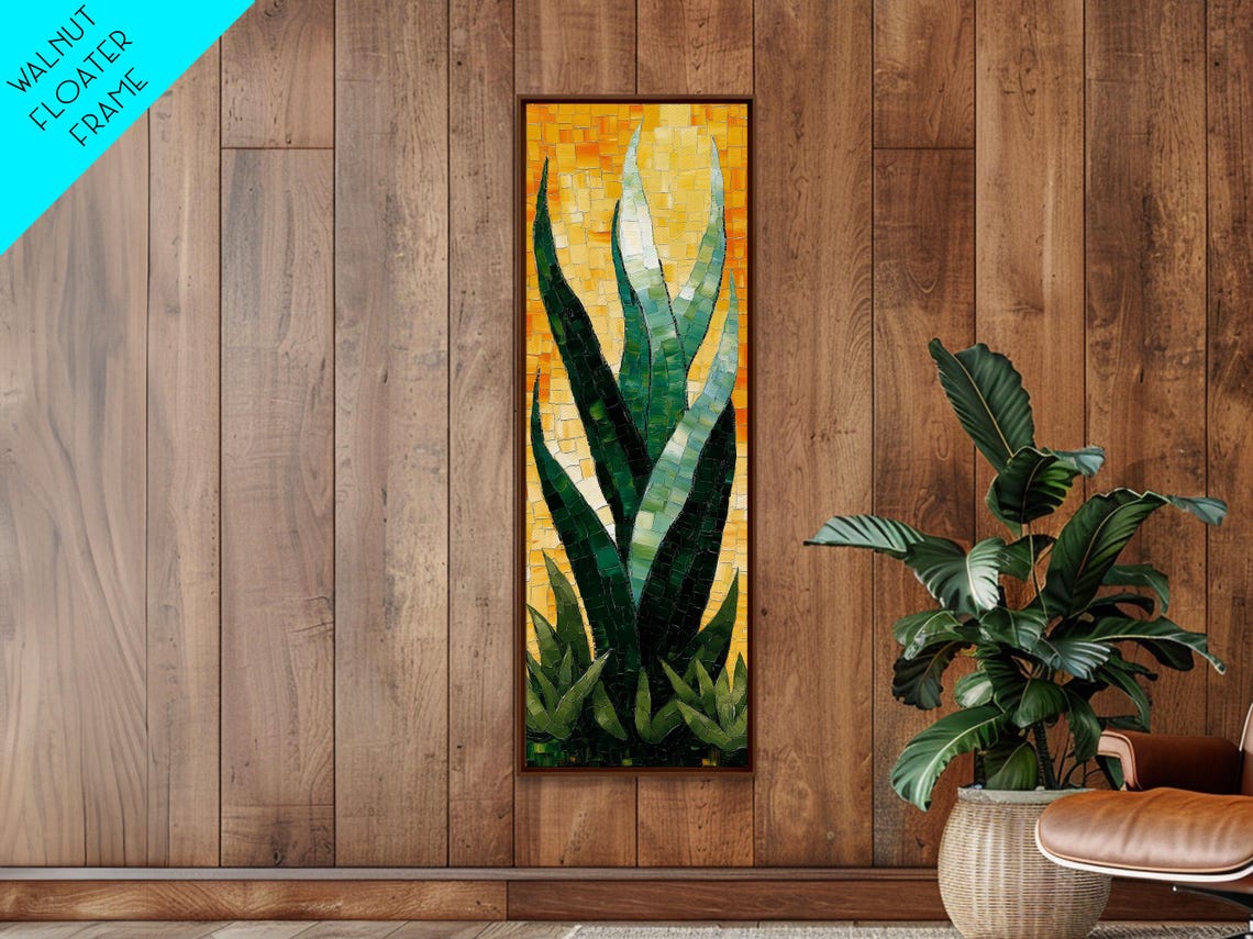 Mosaic Agave Plant Green Leaves On Golden Tile Vertical Art Poster