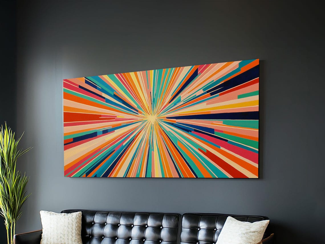 Mid Century Modern Sunburst Starburst Colorful Rays Abstract Print - Image 6