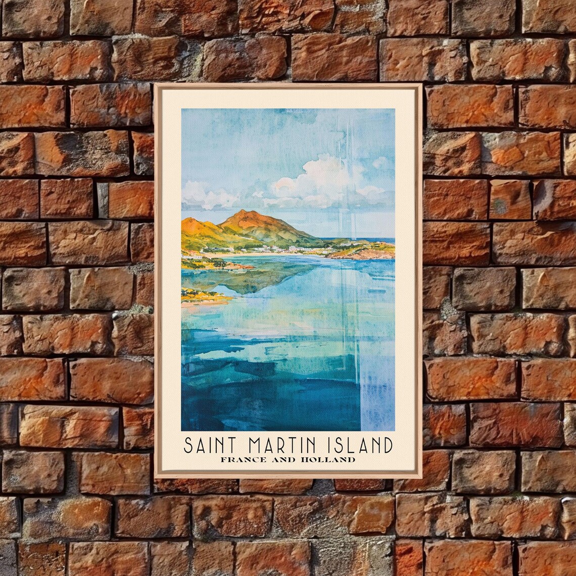 Saint Martin Island France Holland Turquoise Bay Watercolor Travel Poster - Image 5