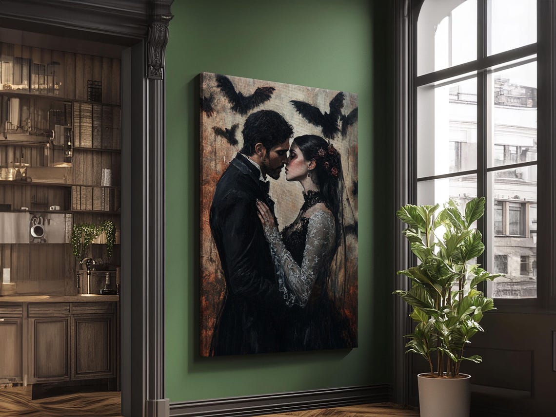 Dark Gothic Romance Couple Embrace Candlelight Fantasy Art Poster - Image 2