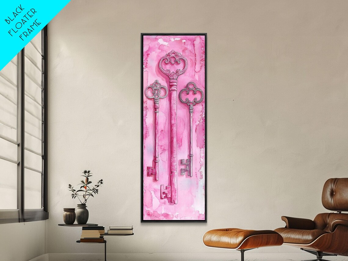 Antique Magenta Skeleton Keys Pink Watercolor Whimsical Wall Poster - Image 3