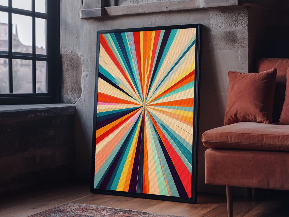 Colorful Starburst Rays Mid Century Modern Abstract Wall Art Poster - Image 2