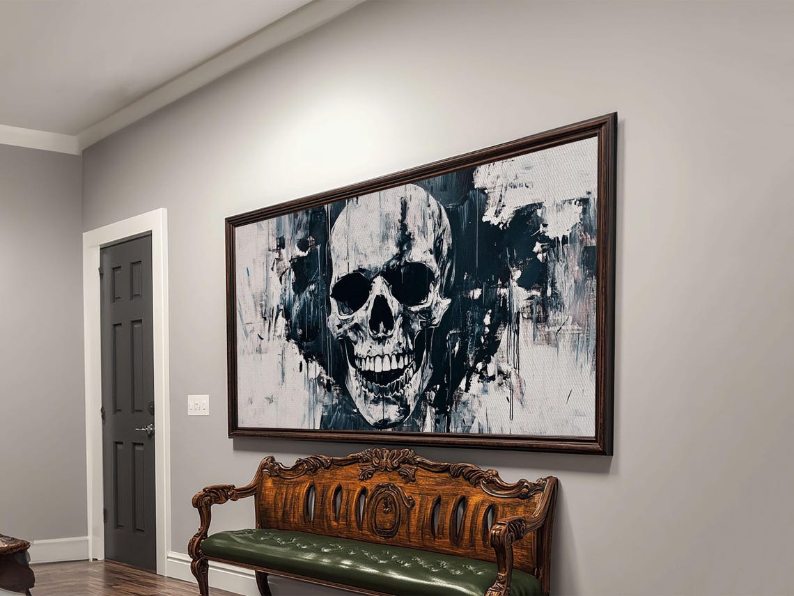 Black And White Skull Grunge Drips Bold Gothic Wall Art Print Poster - Image 5