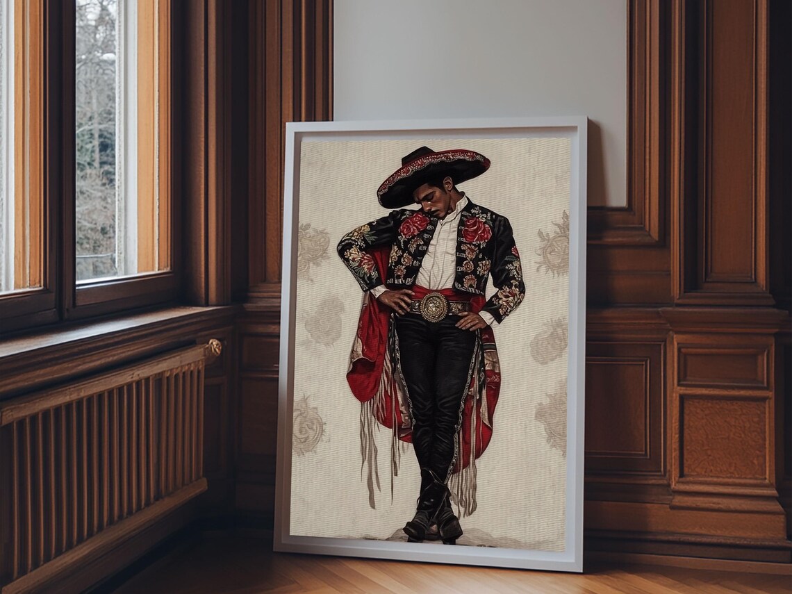 Mexican Charro Matador Portrait Ornate Suit Sombrero Cultural Wall Art - Image 2