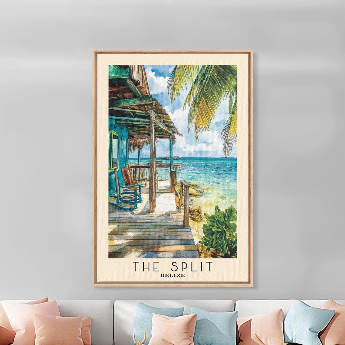 The Split Belize Rustic Pier Beach Bar Palm Trees Turquoise Sea Poster - Image 2