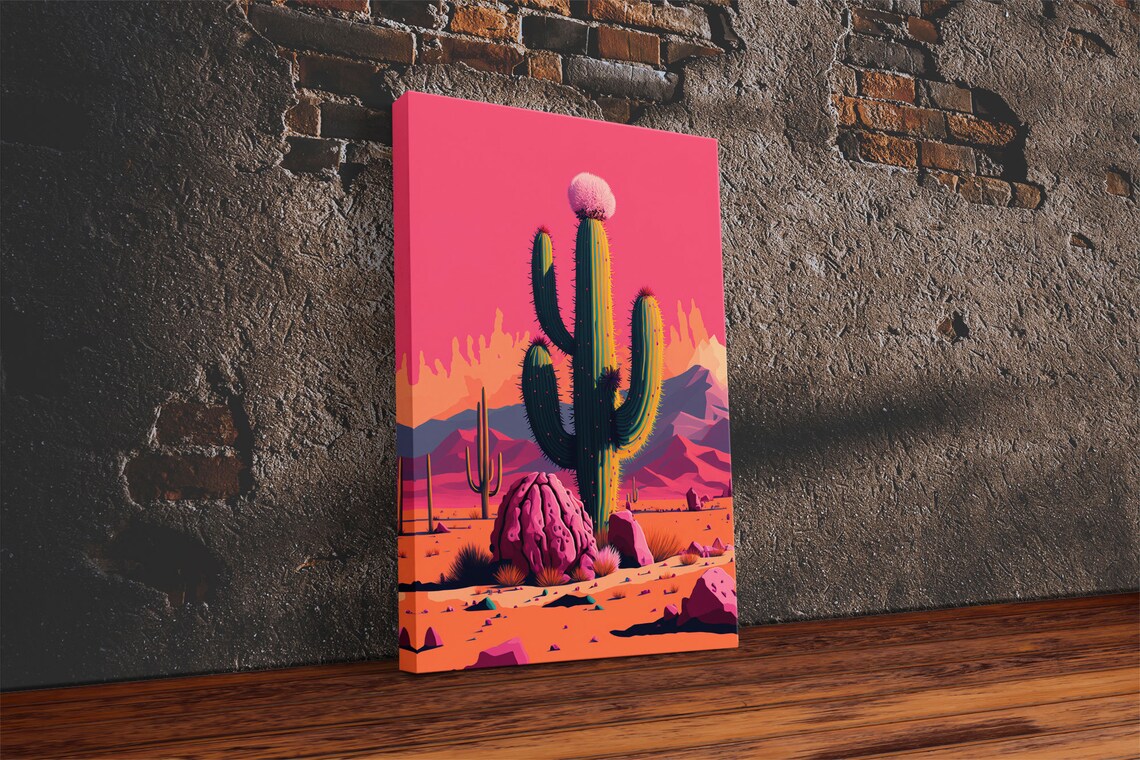 Mexico Cactus Synthwave Art Print, Southwest Decor - Image 2
