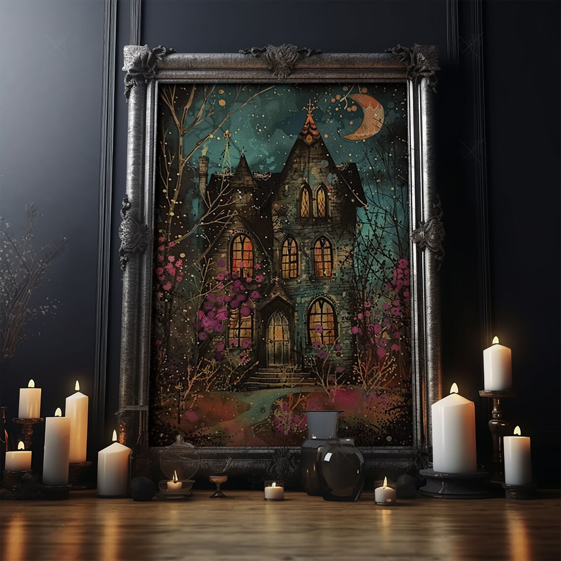 Enchanted Gothic House Halloween Art Print, Spooky - Image 4