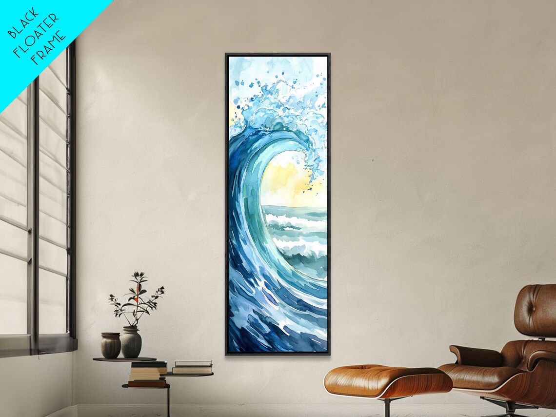 Turquoise Ocean Wave Barrel Watercolor Coastal Seascape Wall Poster - Image 4