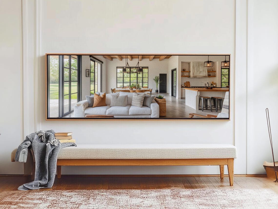 Modern Farmhouse Living Room Interior Beams Rustic Bright Wall Poster - Image 4