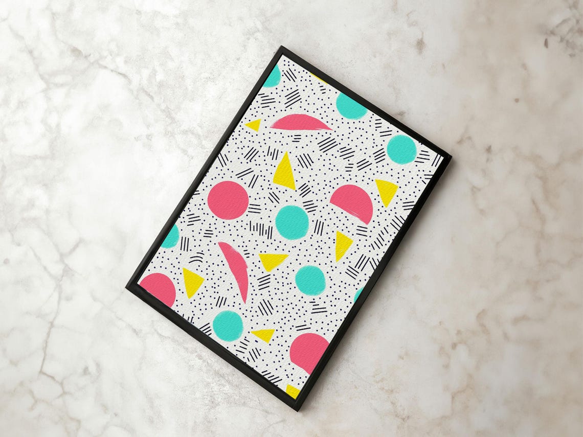 90s Memphis Pattern Pink Teal Yellow Geometric Retro Preppy Art Print