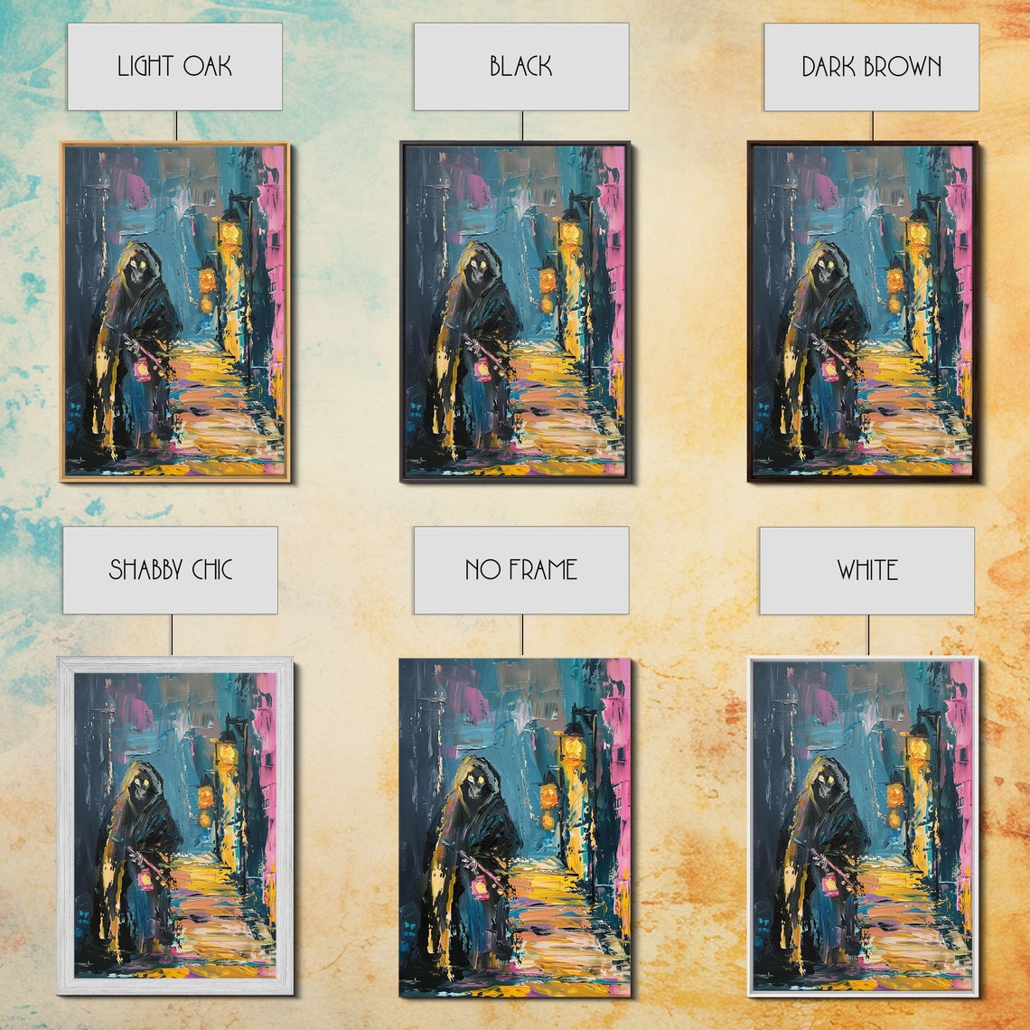 Grim Reaper Lantern Alley Abstract Colorful Painterly Horror Poster - Image 2