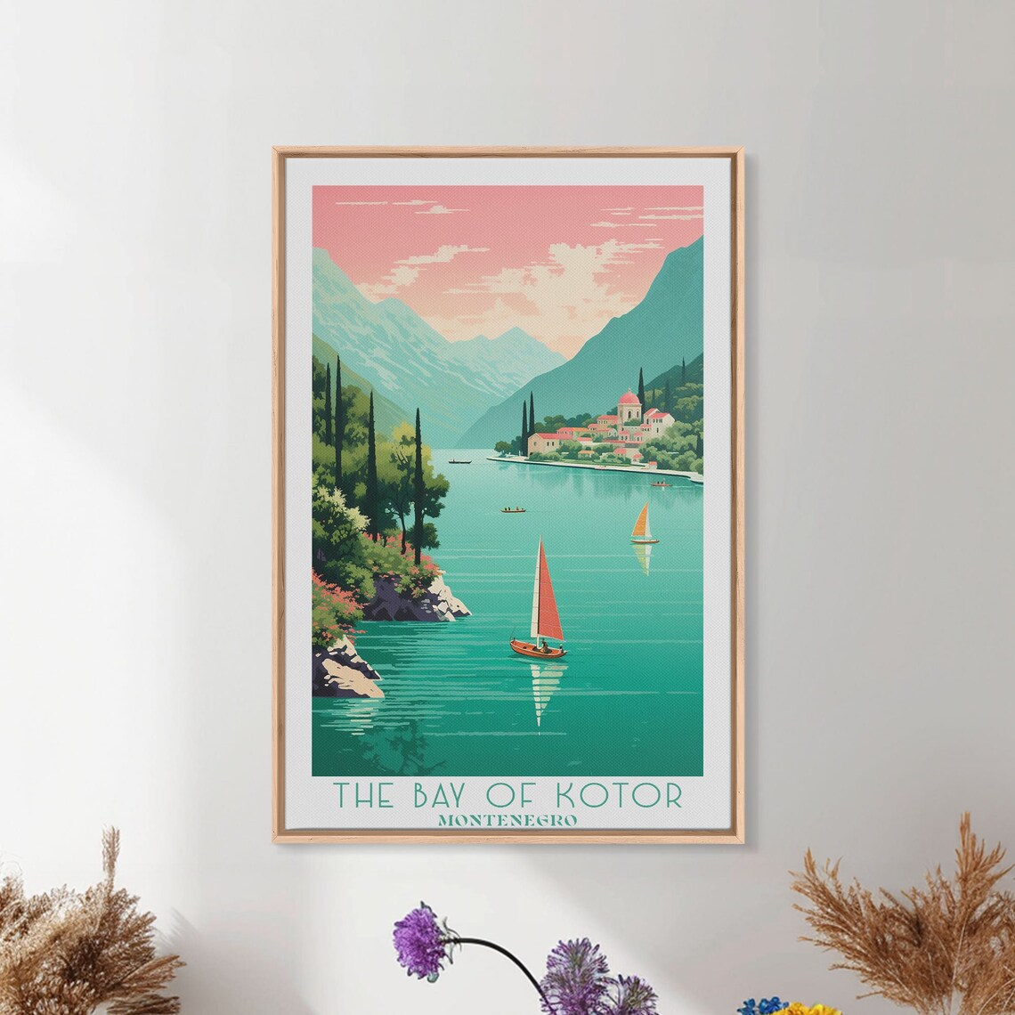 The Bay of Kotor Montenegro Sailboats Mountain Sunset View Poster - Image 3