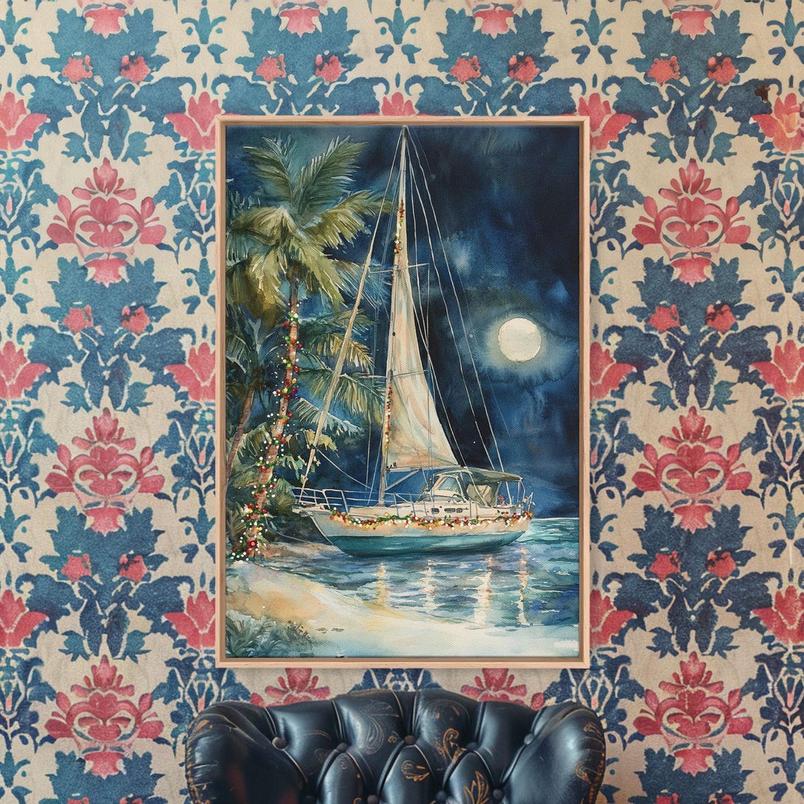 Sailboats In The Winter Lake House Decor Colorful Christmas Wall Art Winter Decor Holiday Art Holiday Decor Christmas Handmade Art - Image 3