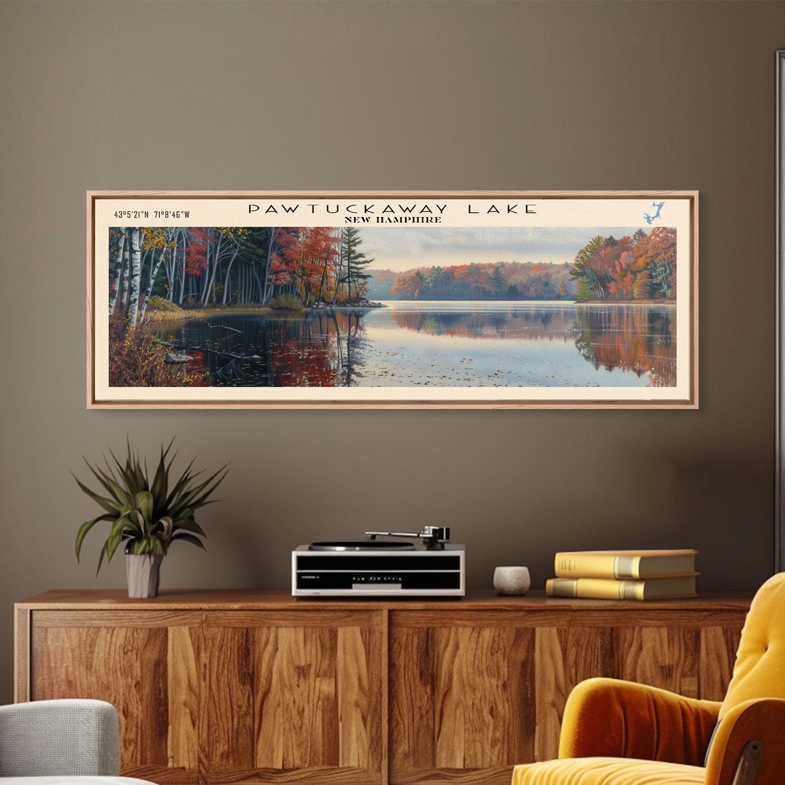 Pawtuckaway Lake New Hampshire Framed Print Lake House Decor Panoramic Wall Art Travel Poster Landscape Painting Living Room - Image 5