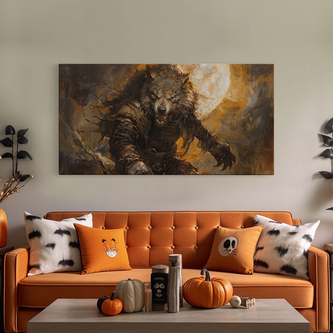 Fierce Werewolf Portrait Under Full Moon Dark Academia Oil Print - Image 5
