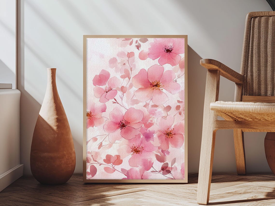 Pink Flowers Wall Art Watercolor Painting Print Preppy Wall Art Preppy Decor Girls Nursery Room Or Dorm Room Wall Art - Image 6