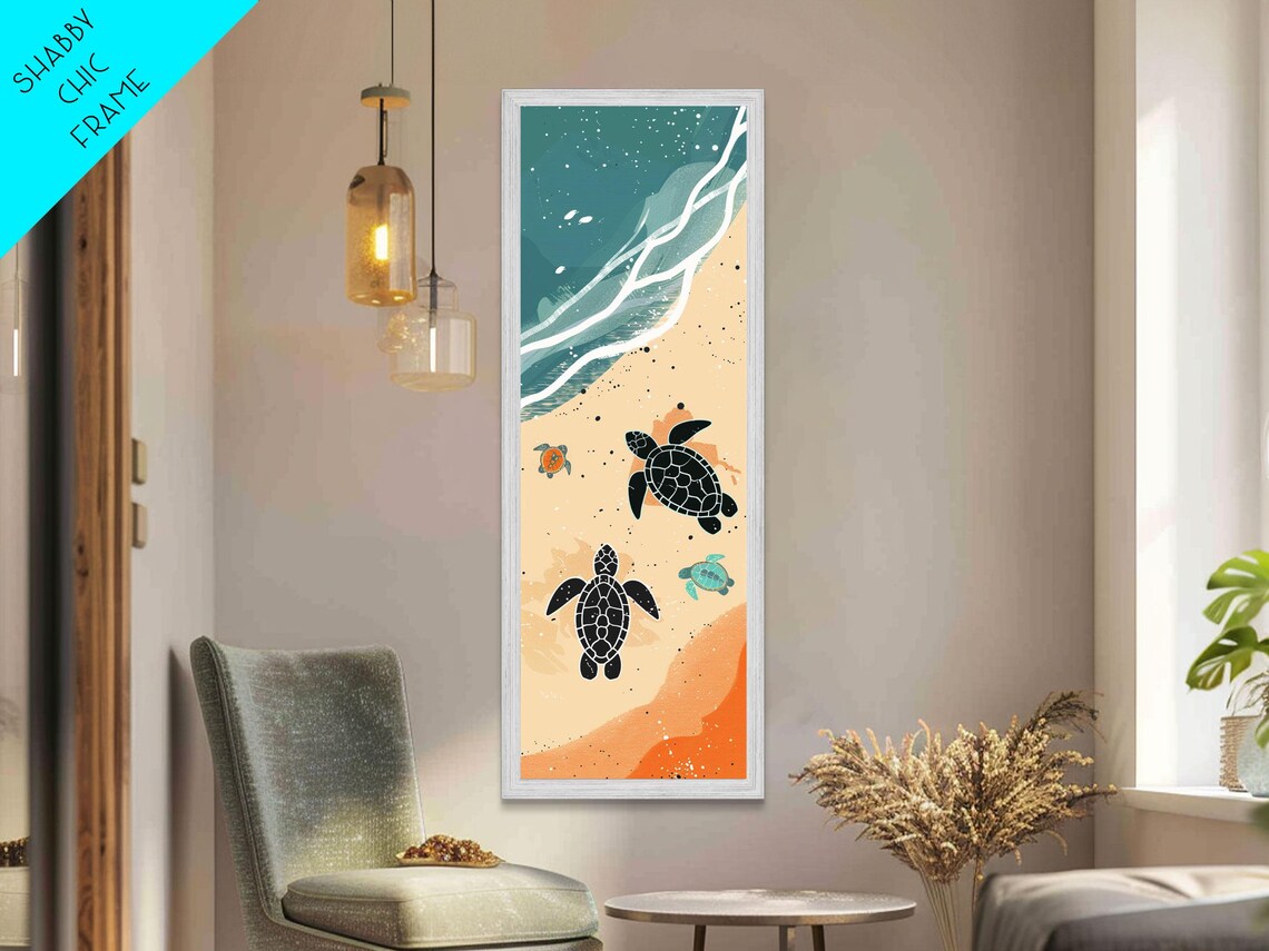 Sea Turtles Beach Aerial Mother Baby Turtles Teal Art Poster - Image 3