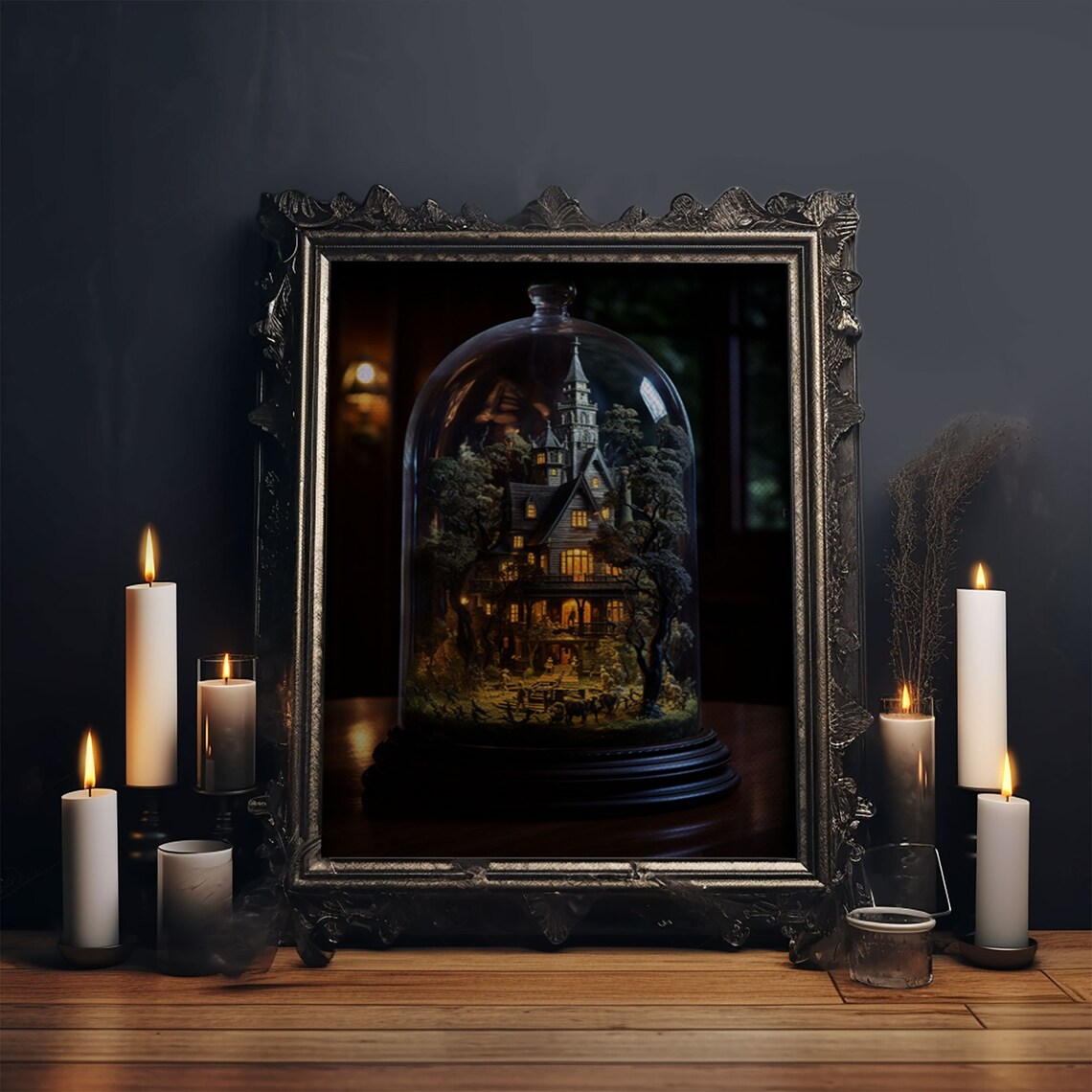 Halloween Snowglobe Art Print, Haunted Victorian Mansion - Image 5