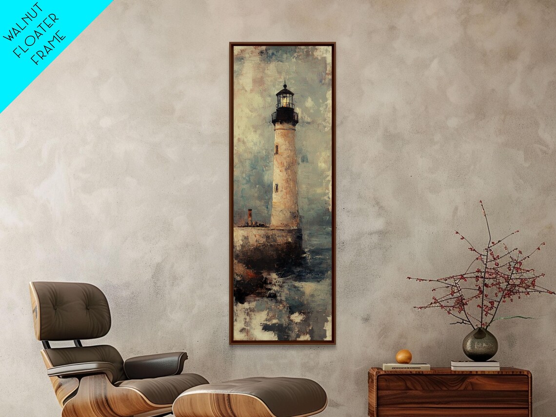Vintage Lighthouse On Rocky Shore Moody Seascape Travel Poster - Image 3
