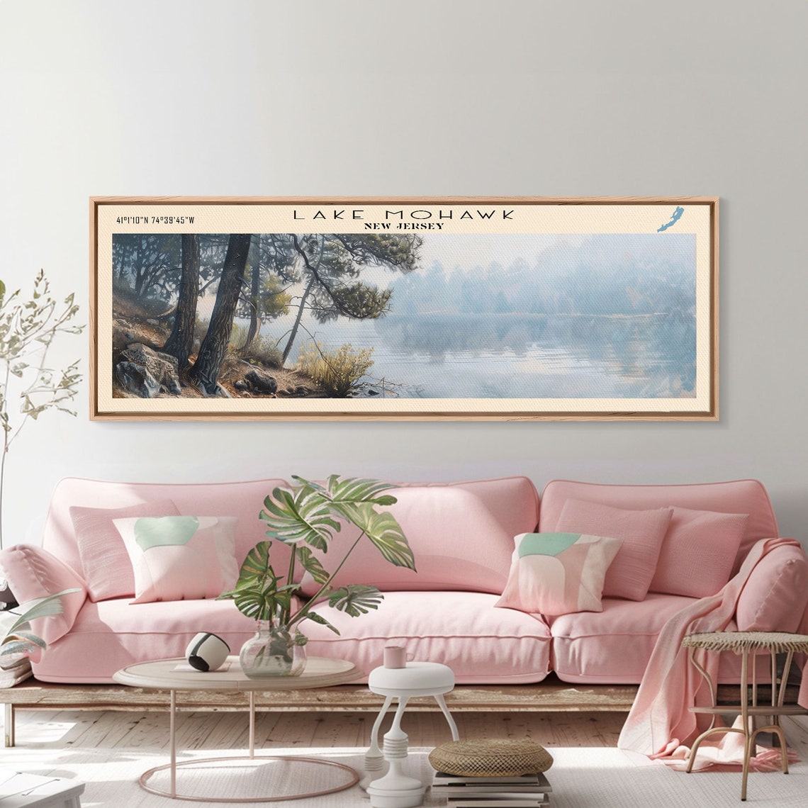 Lake Mohawk New Jersey Pine Framed Misty Shore Panoramic Travel Poster - Image 3