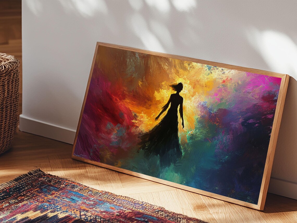 Woman Silhouette Fiery Abstract Color Storm Vibrant Wall Art Poster - Image 5