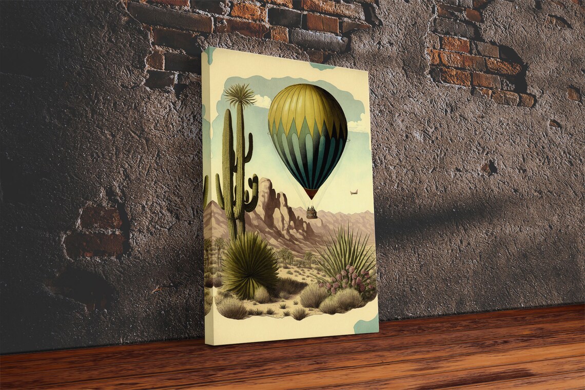 Retro Art Deco Hot Air Balloon Desert Art Print - Image 2