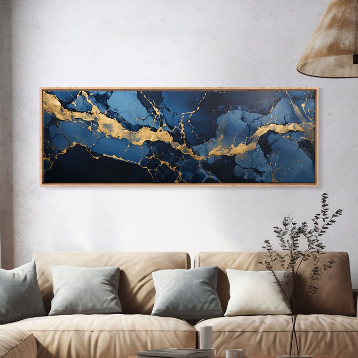 Black Blue Marble Gold Veins Luxury Abstract Modern Wall Art - Image 4