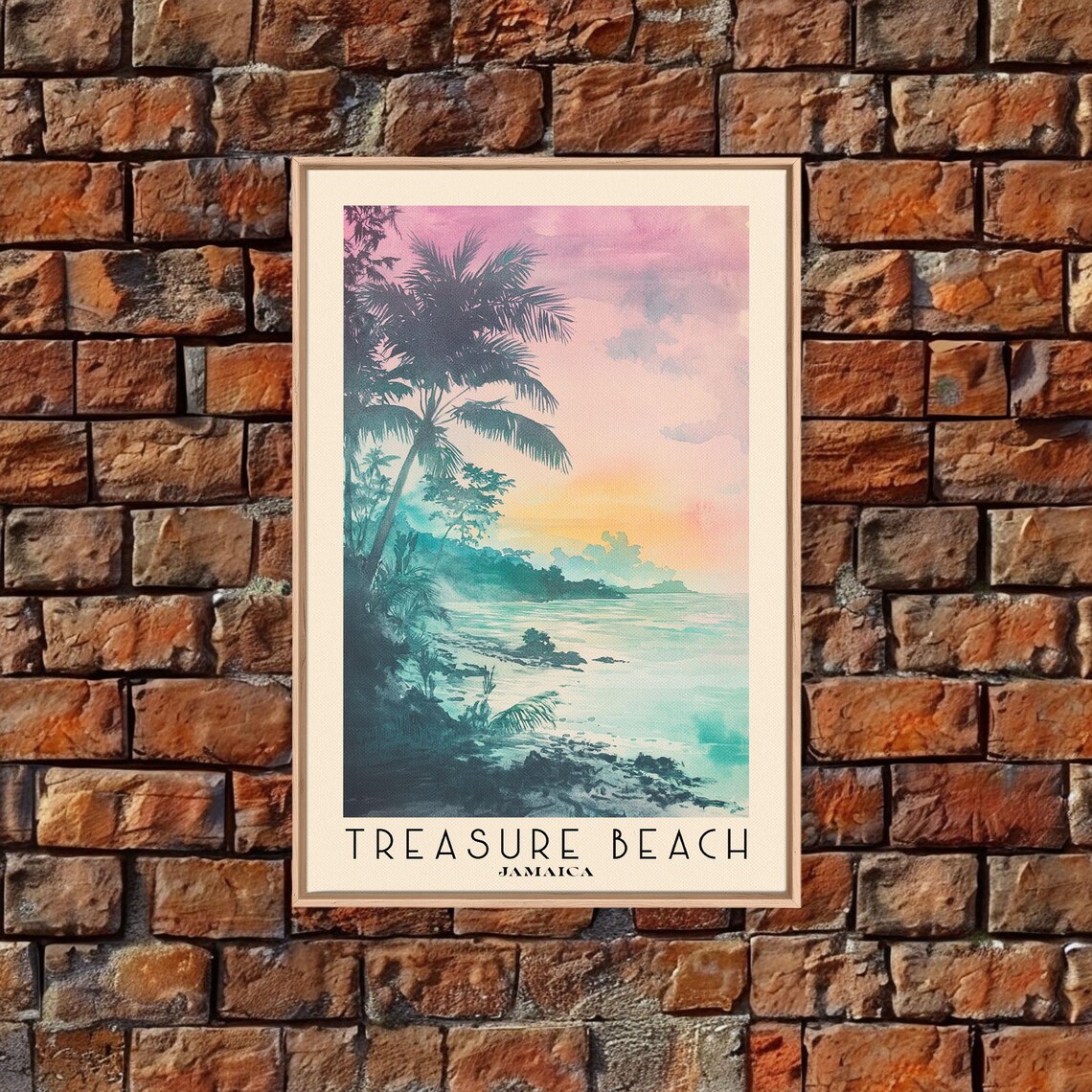 Treasure Beach Jamaica Palm Sunset Pink Sky Turquoise Sea Poster - Image 5