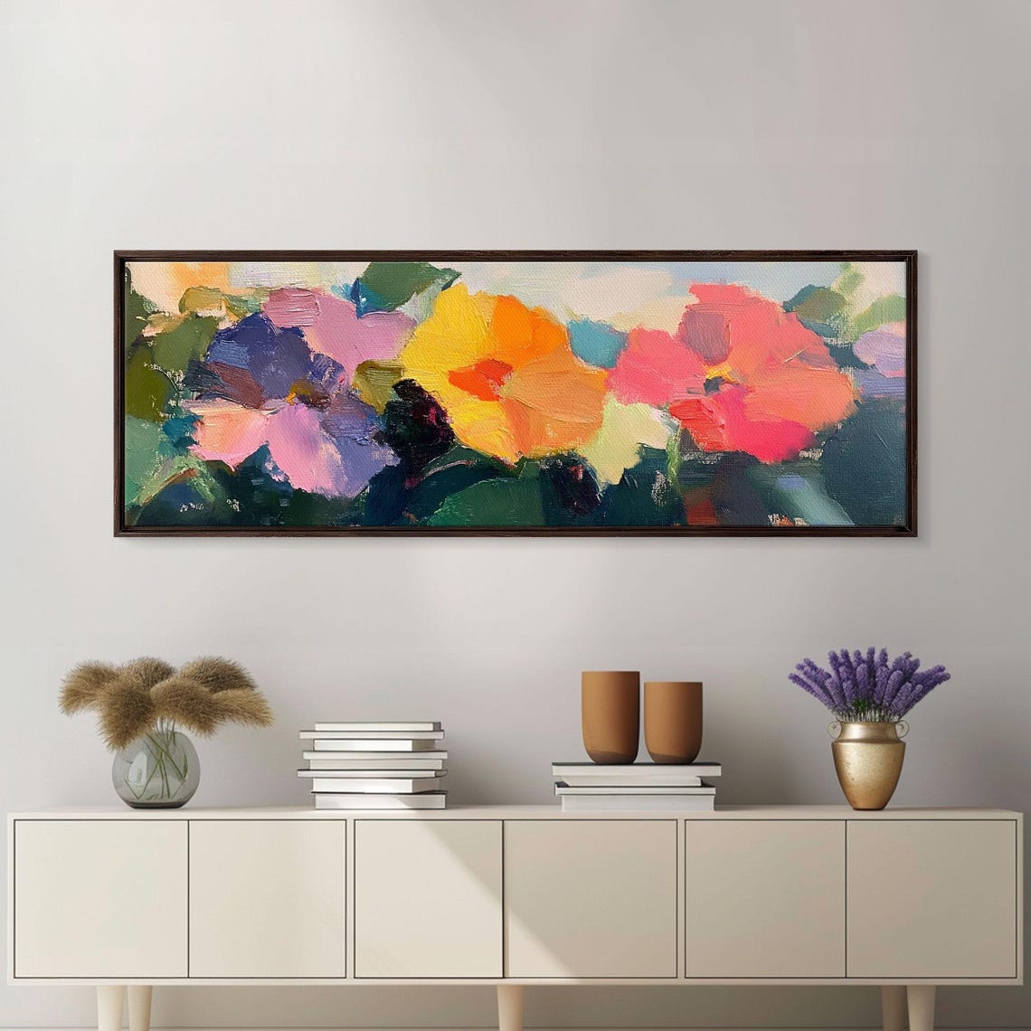 Abstract Colorful Flowers Bold Brushstrokes Pink Yellow Oil Poster - Image 5