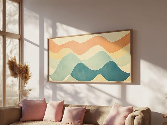 Pastel Abstract Aerial Geometric Giclee Art Print Large Mid Century Modern Wall Art Minimalist Decor For Living Room Above Sofa