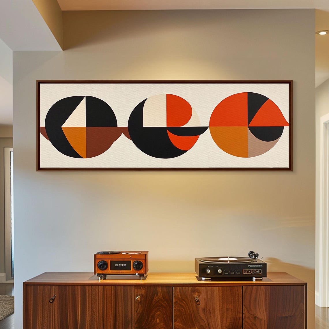 Abstract Art Deco Inspired Wall Art Triangles And Circles Geometric Pattern Wall Art Mcm Home Decor Extra Wide Oversized Art - Image 3