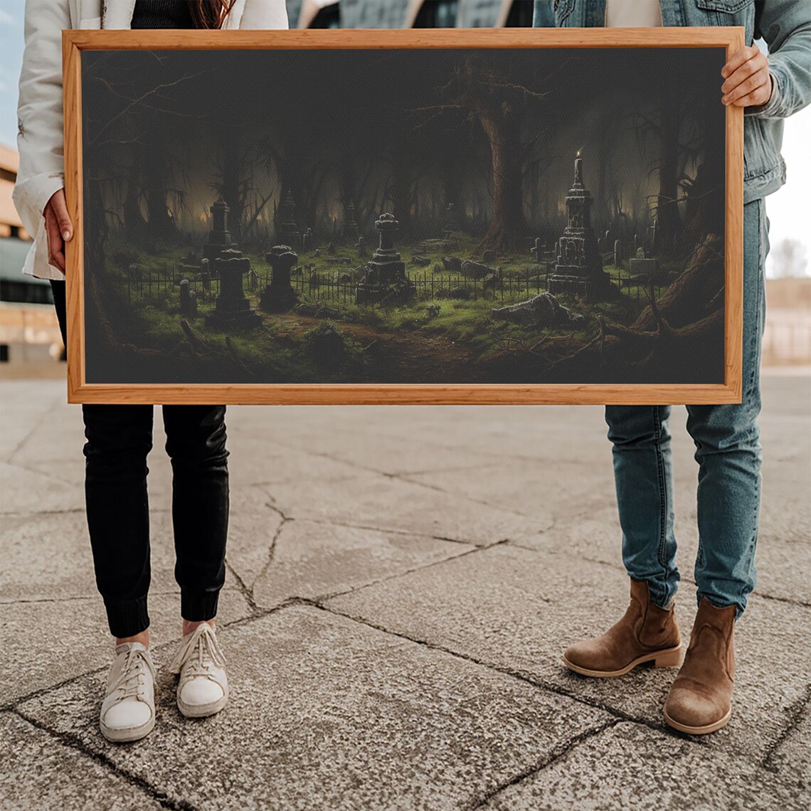 Haunted Cemetery Midnight Moody Graveyard Oil Painting Halloween Poster - Image 5