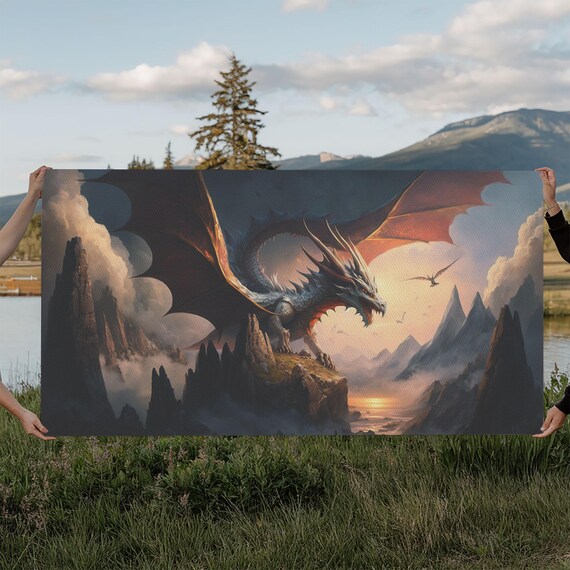 White Dragon On A Mountain Top, Fantasy Art