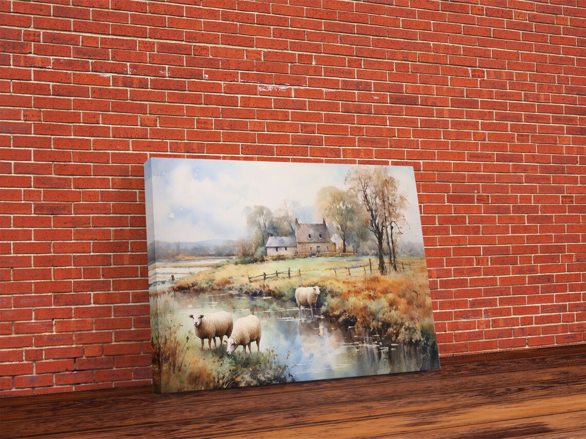 Sheep Grazing By The River, Vintage Landscape Art Print - Image 5