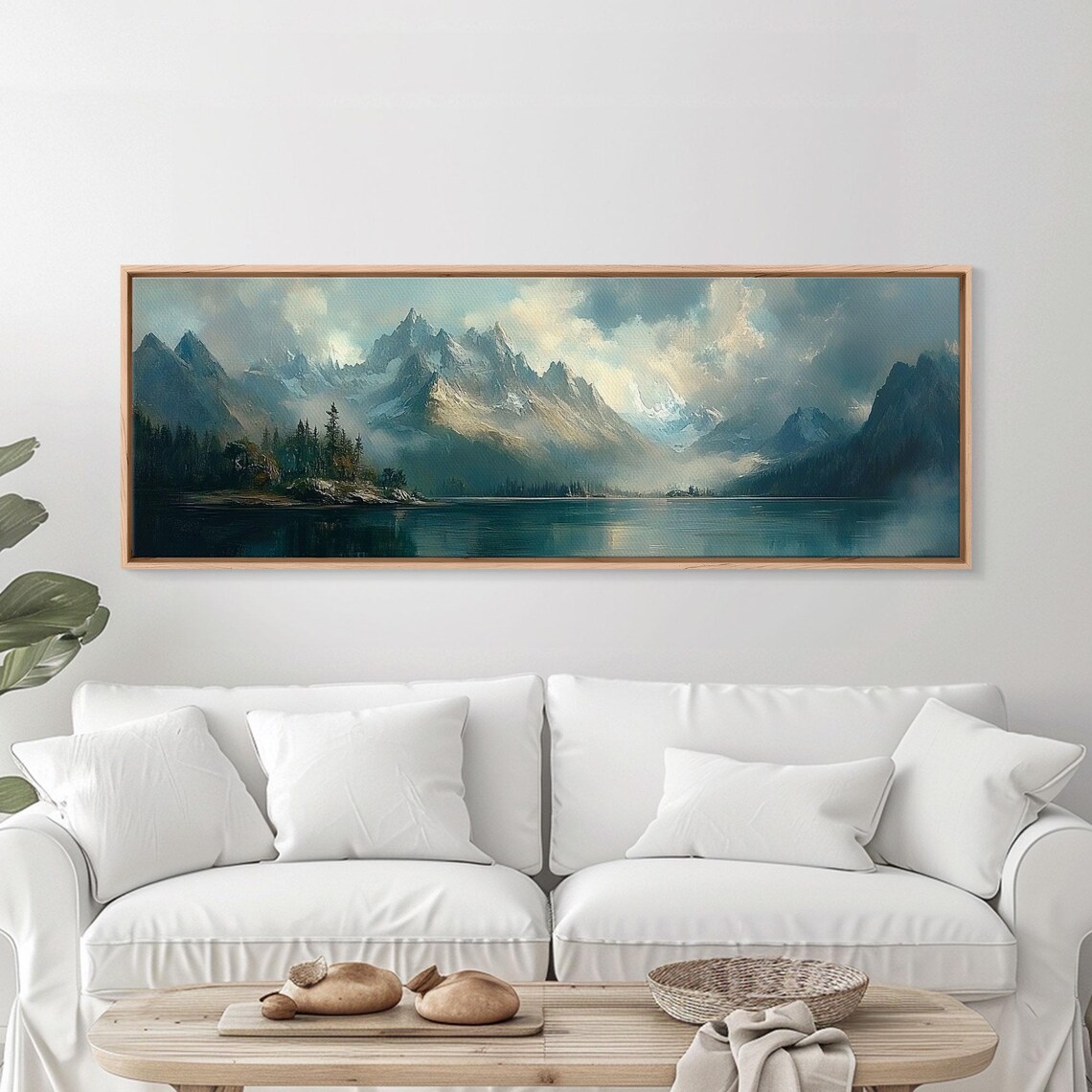 Stormy Misty Mountain Lake Dark Moody Landscape Painting Poster - Image 4
