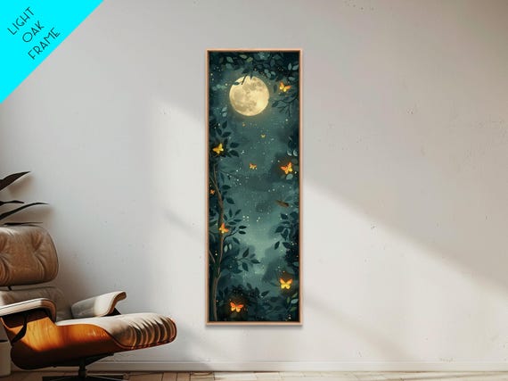 Full Moon And Butterflies In A Night Forest Japanese Style Framed Print Wall Art Ready To Hang For Your Home