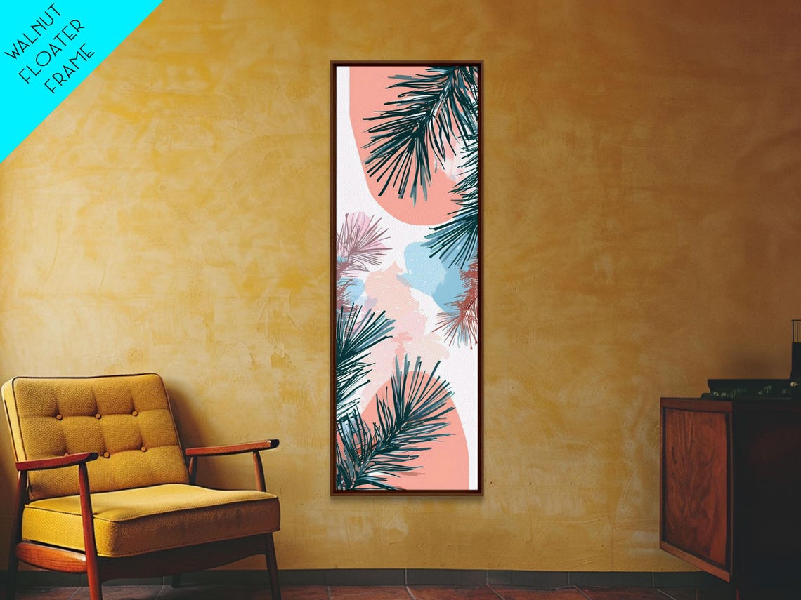 Elegant Pine Branches Soft Pastel Pink Abstract Tall Art Print - Image 5