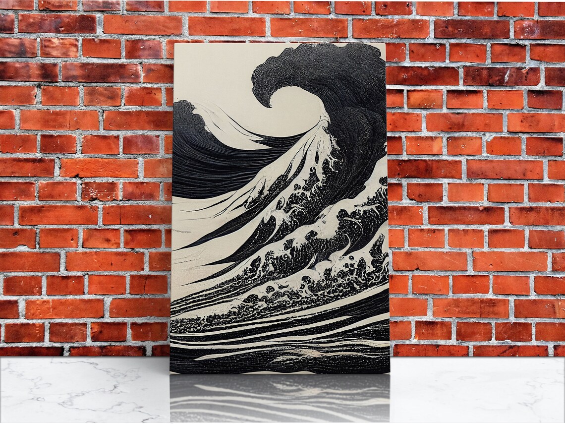 Japanese Tsunami Waves, Black And White Art Print - Image 4